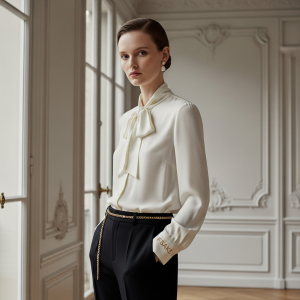 FSAKE Silk Bow Blouse — Cream